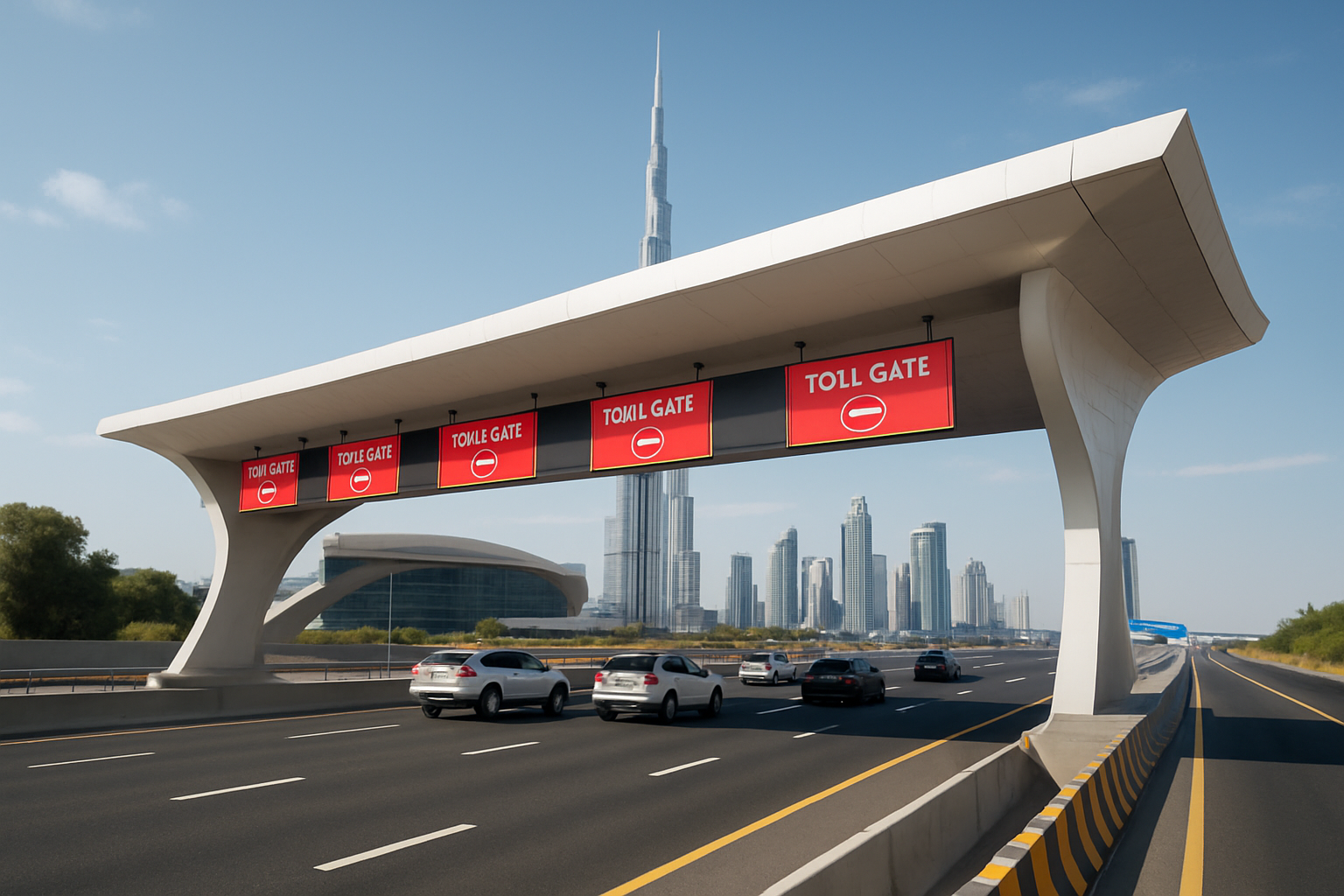 Modern toll gate on a Dubai highway